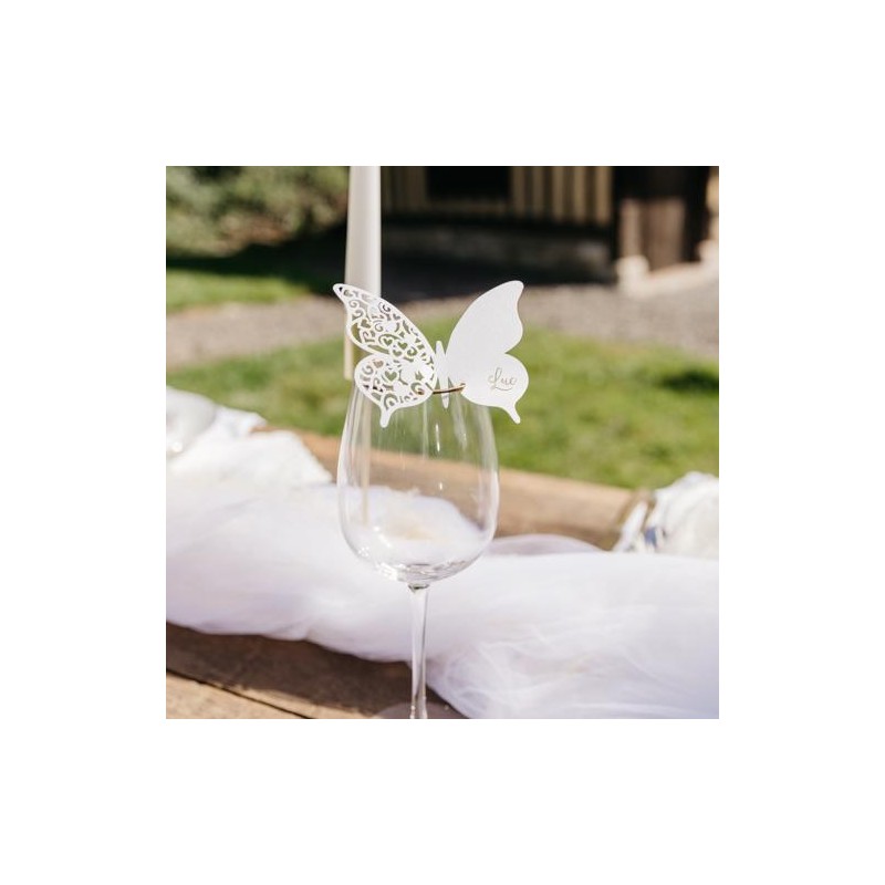 Marque-Verres Papillons Dentelés Blanc