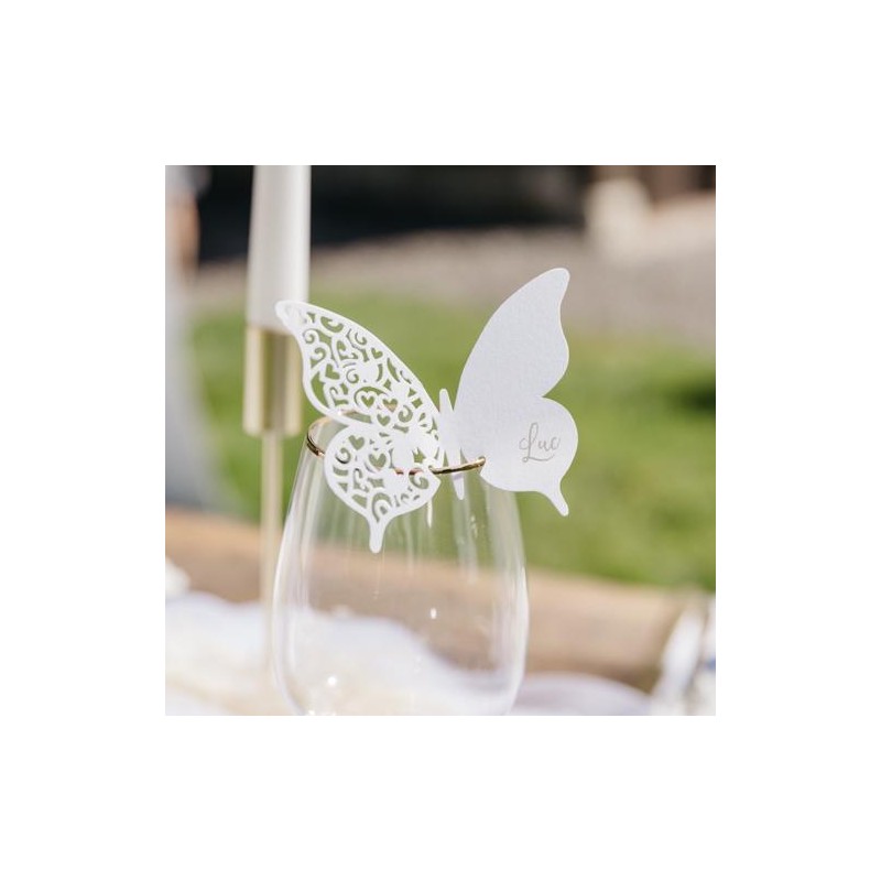 Marque-Verres Papillons Dentelés Blanc
