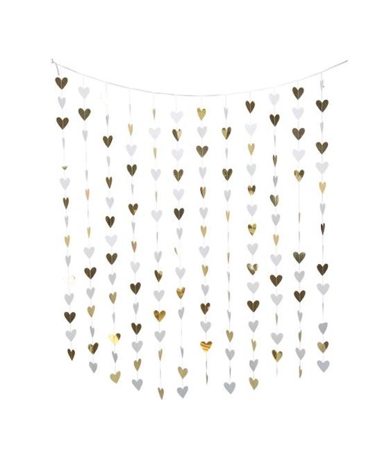 Rideau de Petits cœurs Blanc et Or