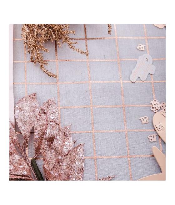 Chemin de Table Carreaux Effet Lin Floqué