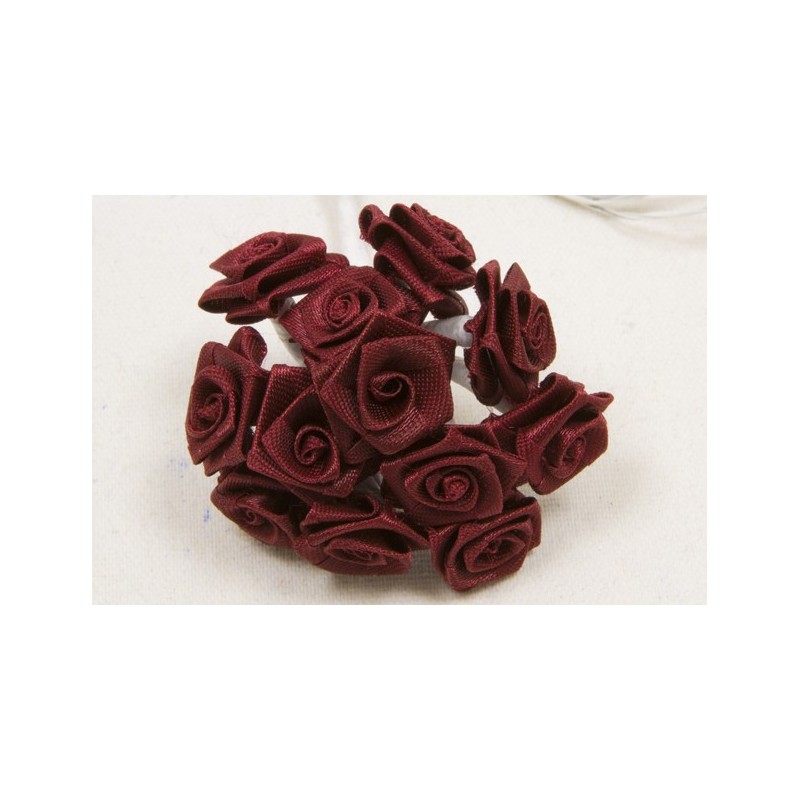 Mini-roses en satin Bordeaux X72