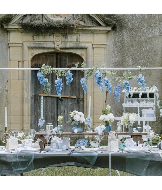 10 livrets ceremonie bapteme bleu orage blanc or ruban