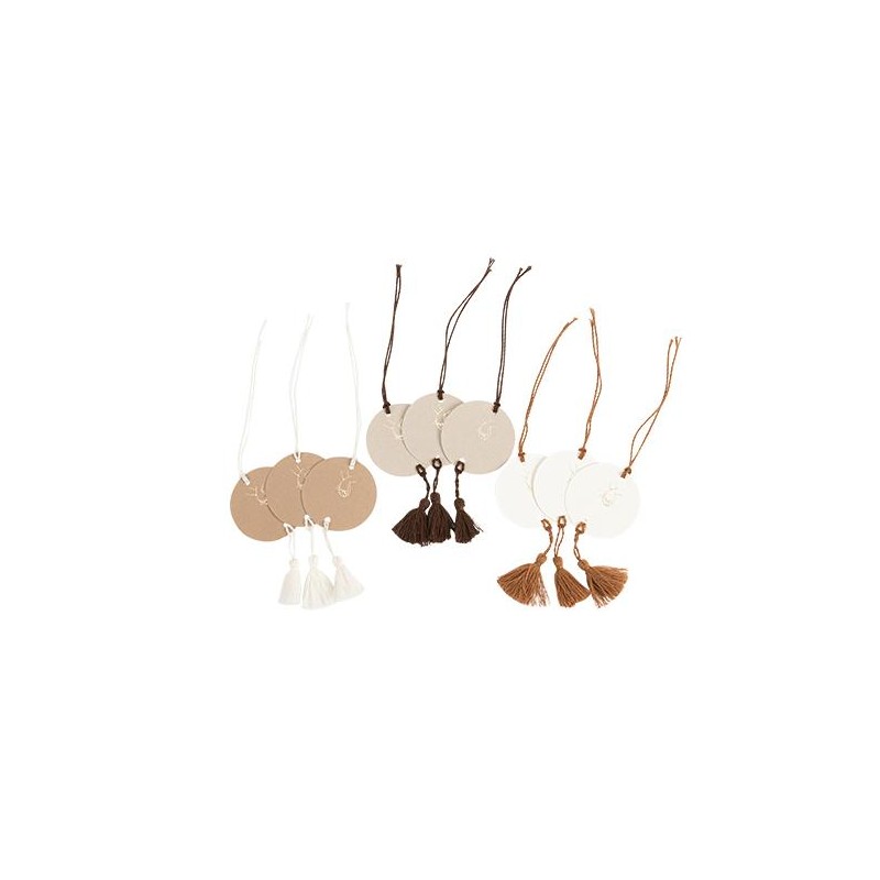 Etiquettes bella terra camel ivoire or pompons