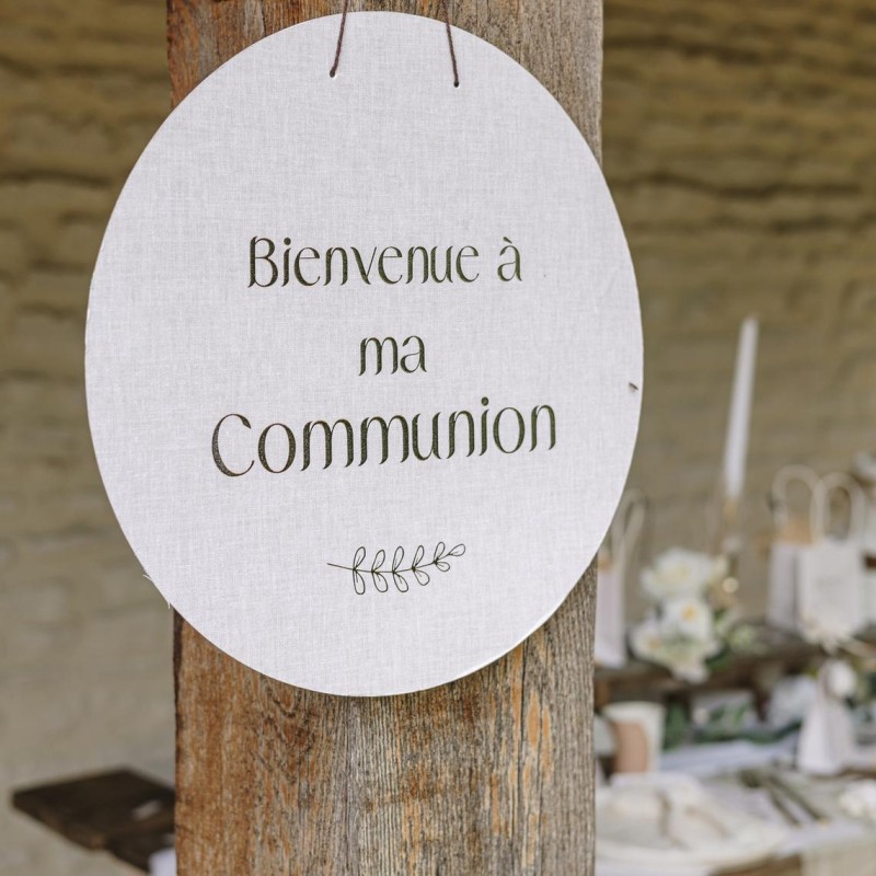 Panneau bienvenue communion lin or