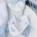 Pochons satin blanc noeud mousseline bleu