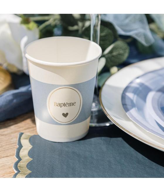 Gobelets baptême bleu orage rose or