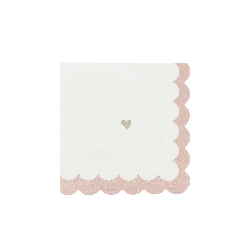 16 Serviettes papier petits coeurs rose blanc or