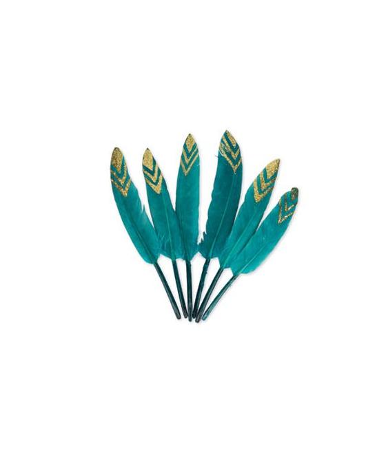 6 Plumes Ethnique Bleu Paon