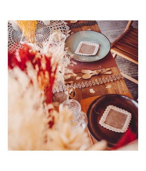 6 Napperons Carrés Jute et Dentelle