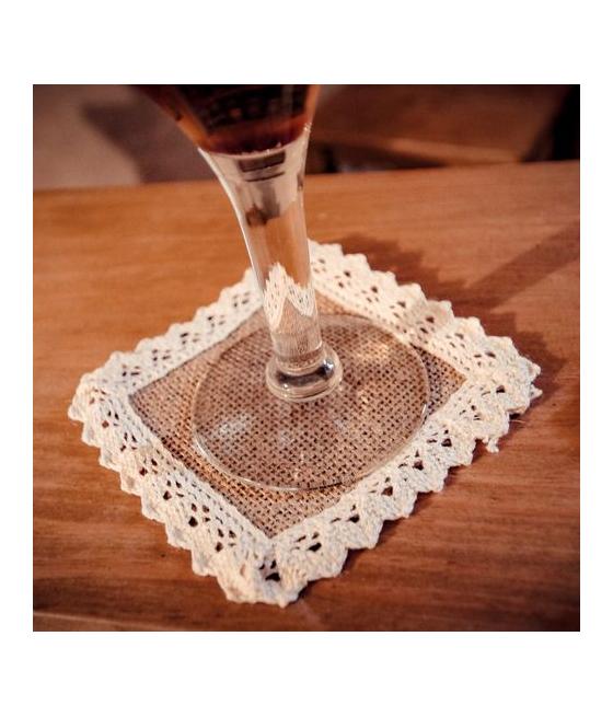 6 Napperons Carrés Jute et Dentelle