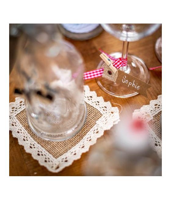 6 Napperons Carrés Jute et Dentelle