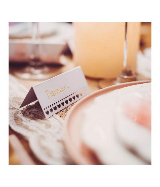 10 Marque-Places Coeurs Blanc